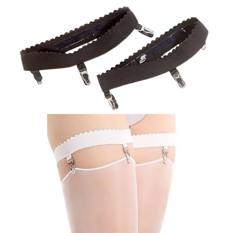 Top Trends: 2Pcs / Pair Womens Sexy Elastic Anti Slip Leg Garter Belt Ring Thigh High Stocking Suspenders With 3 Clips Cosplay Costume Shoppable Styles