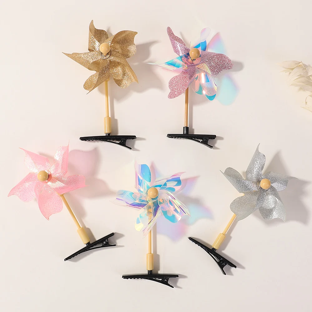 Top Trends: 2pcs Y2K Style Barrettes Colorful Windmill Hairpins Rotatable Little Girls Taking Photo Hair Clip Windmill Headwear For Children Shoppable Styles