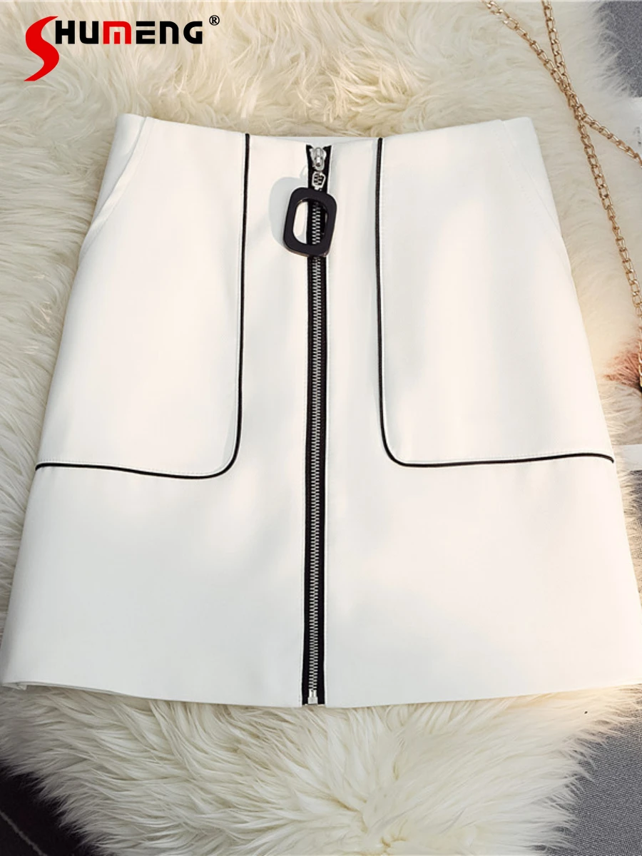 Top Trends: 2022 Spring And Summer New All-Matching Short Skirt High Waist Zipper Mini Skirt Women&#039;s Solid Color A- Line Sheath Skirt Shoppable Styles