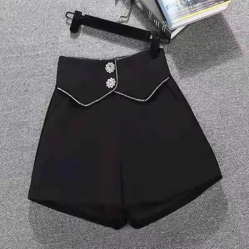 Top Trends: Female Clothing Commute Solid Color Pants Summer Zipper Chic Diamonds Three-dimensional Decoration All-match High Waist Shorts Shoppable Styles