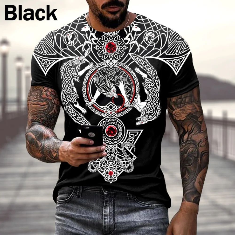 Top Trends: Europe And America Hot Sale Viking Tattoo Art 3D Print T-shirts Casual Short Sleeve Retro Tees Shoppable Styles - Image 2