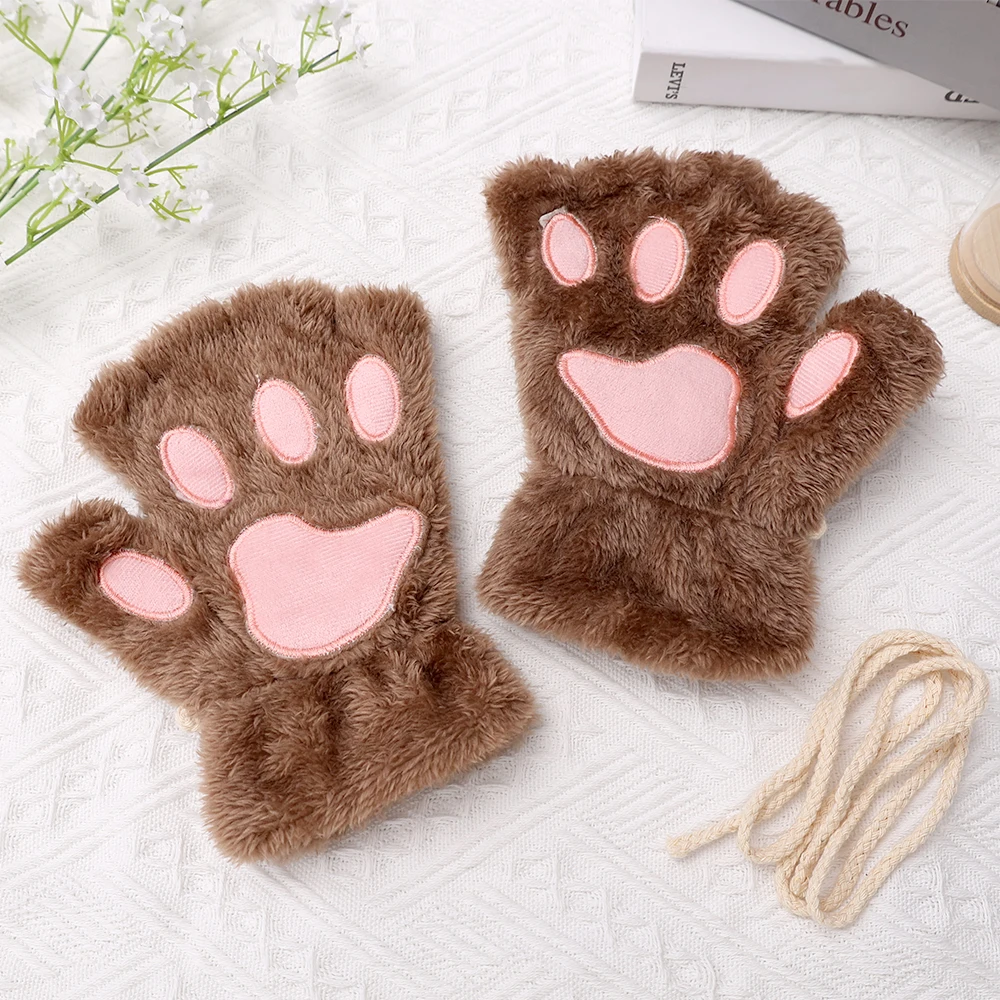 Top Trends: Soft Warm Plush Fingerless Panda Gloves Flip Half Finger Mittens Women Winter Cute Cat Paw Fluffy Glove Girls Christmas Gifts Shoppable Styles - Image 5