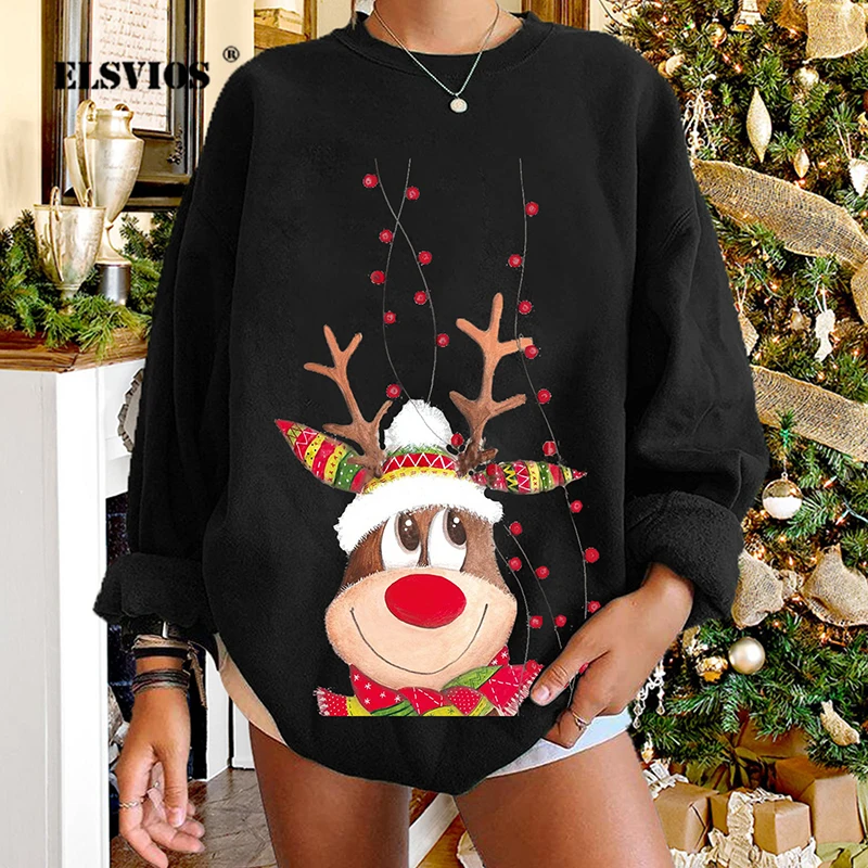 Top Trends: Autumn Winter Women New Plush Sweater Christmas Deer Printed Long Sleeves Casual Loose Pullovers Streetwear Fashion Sweatshirts Shoppable Styles