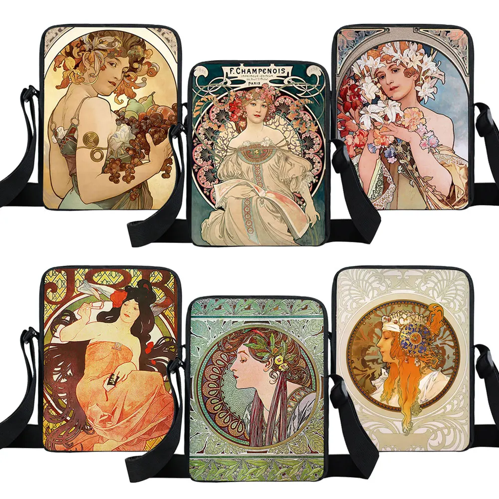 Top Trends: Oil Painting By Alphonse Mucha Print Crossbody Bag Women Handbag Messenger Bags Phone ID Card Key Shoulder Bag Holder Book Bags Shoppable Styles