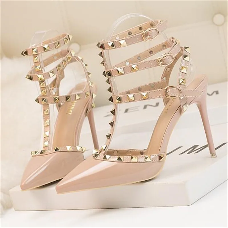 Top Trends: Rivet High Heels Luxury Designer Women Shoes Ladies Pumps Sexy Spring Summer 2020 Fashion Sandals Office Dress White Black Shoes Shoppable Styles