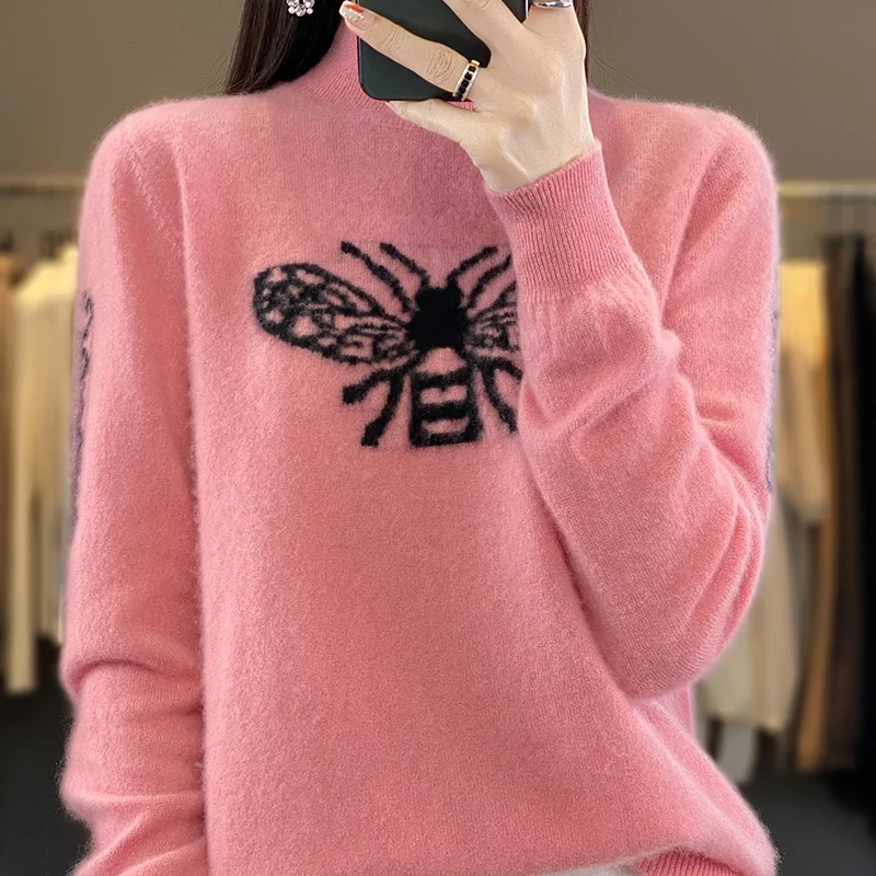 Top Trends: Autumn And Winter Women's Pullover Embroidered Pure Wool Knit Sweater Keep Warm Fashion Loose Half High Ccollar Base Top MT8127 Shoppable Styles