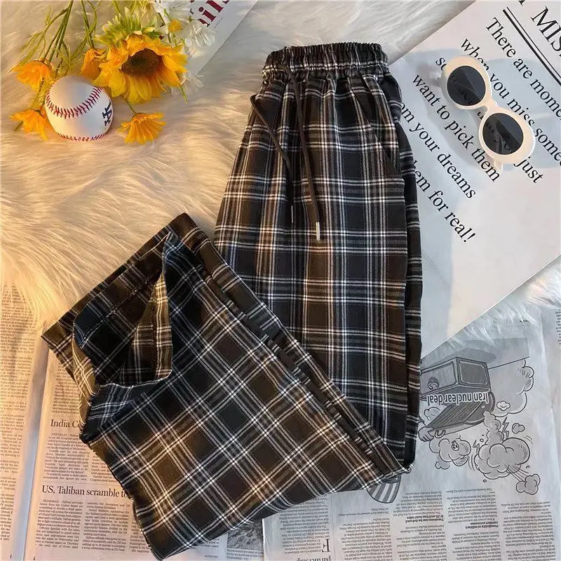 Top Trends: Fashion Men's Spring And Autumn Loose Straight Tube Black And White Plaid Pants Super Hot Couple Street Casual Male Pants Shoppable Styles