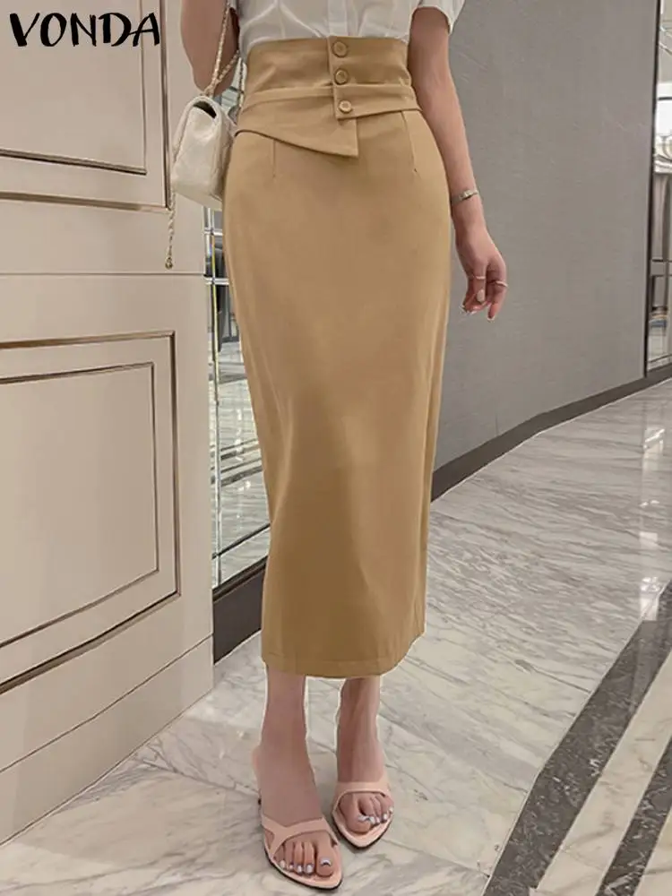 Top Trends: Women Elegant Long Skirts 2023 VONDA Sexy High Waist Party Skirt Fashion Office Lady Summer Skirts Female Solid Color Bottoms Shoppable Styles