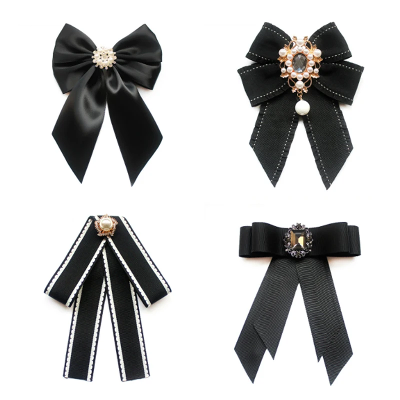 Top Trends: New Ribbon Bow Tie For Women Girls Rhinestone Pearl Bow Blouse Collar Pin Brooch Bowknot School Student Shirt Bowtie Accessories Shoppable Styles