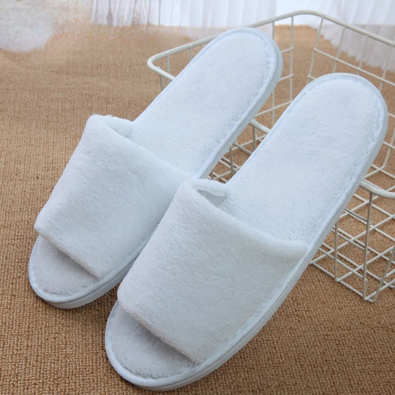 Top Trends: 5Pairs / Lot Men Women Cheap Disposable Hotel Slippers White Coral Fleece Open Toe Home Cotton Slides Travel SPA Guest Slipper Shoppable Styles