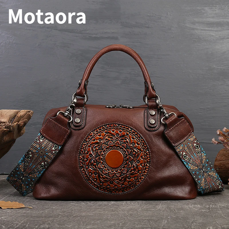 Top Trends: MOTAORA Retro Handmade Women Handbag For Ladies Genuine Leather Should Bags Bohemian Style Soft Cow Boston 2024 Luxury Handbags Shoppable Styles