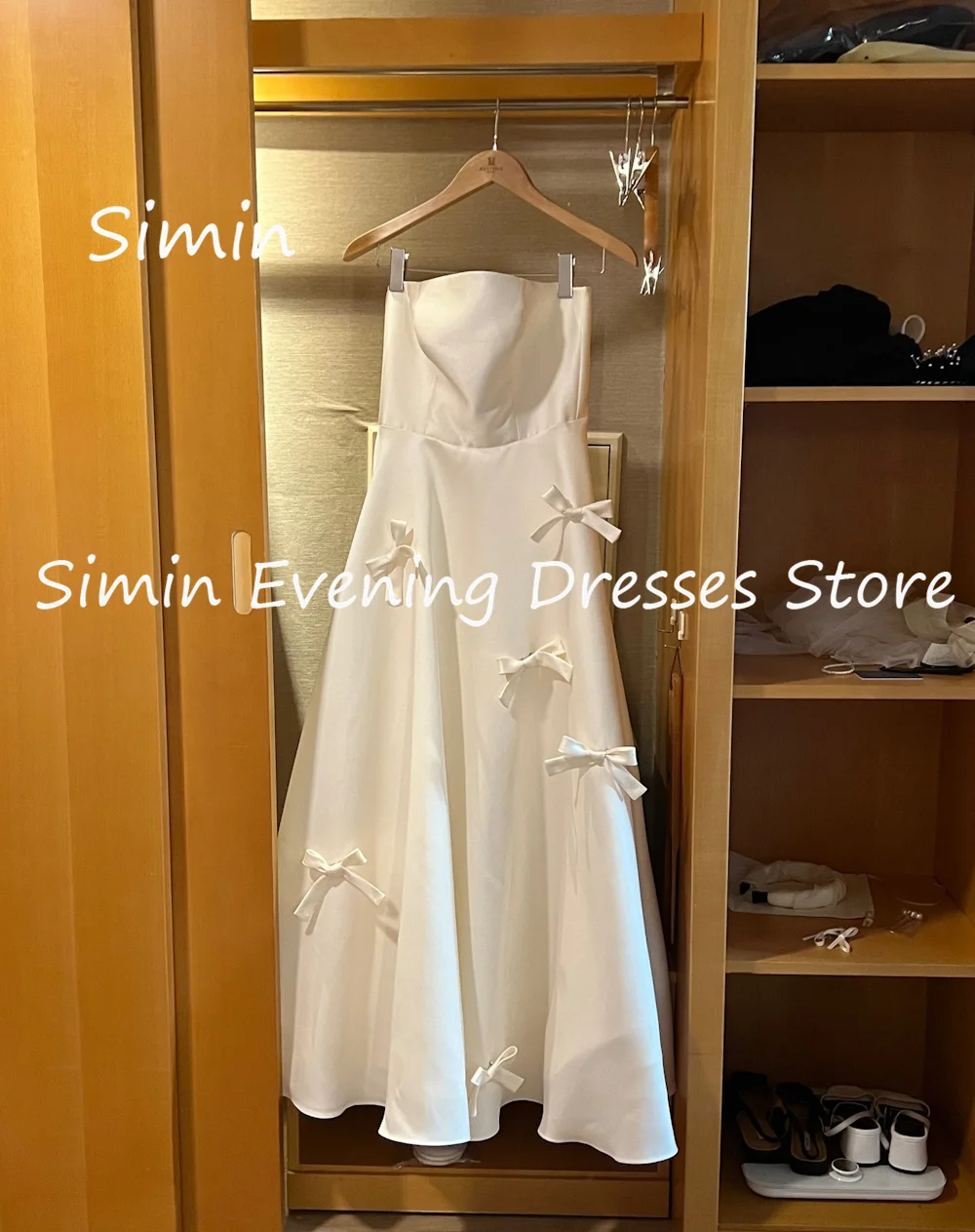 Top Trends: Simin Satin A-line Strapless Ruffle Bow Formal Prom Gown Korea Ankle-length Evening Elegant Party Dresses For Women 2023 Shoppable Styles - Image 2