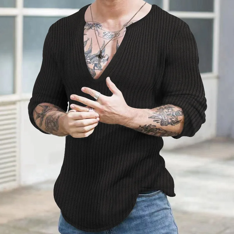 Top Trends: Autumn Winter Men's V-neck Casual Fashion Sweaters Male Long Sleeve Solid Color All-match Knitting Pullovers Gentmen Jumpers Top Shoppable Styles - Image 4