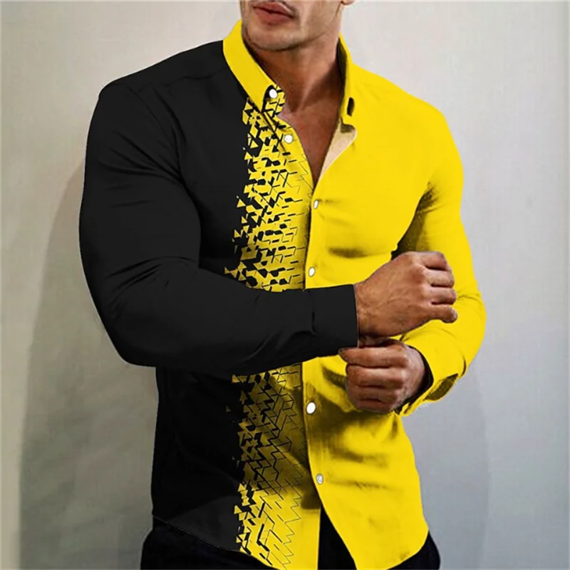 Top Trends: 2023 Men's T-shirt Suit Button Shirt Half Splicing Trend New Geometric Flower Clear Pattern Soft And Comfortable Shirt Clothing Shoppable Styles