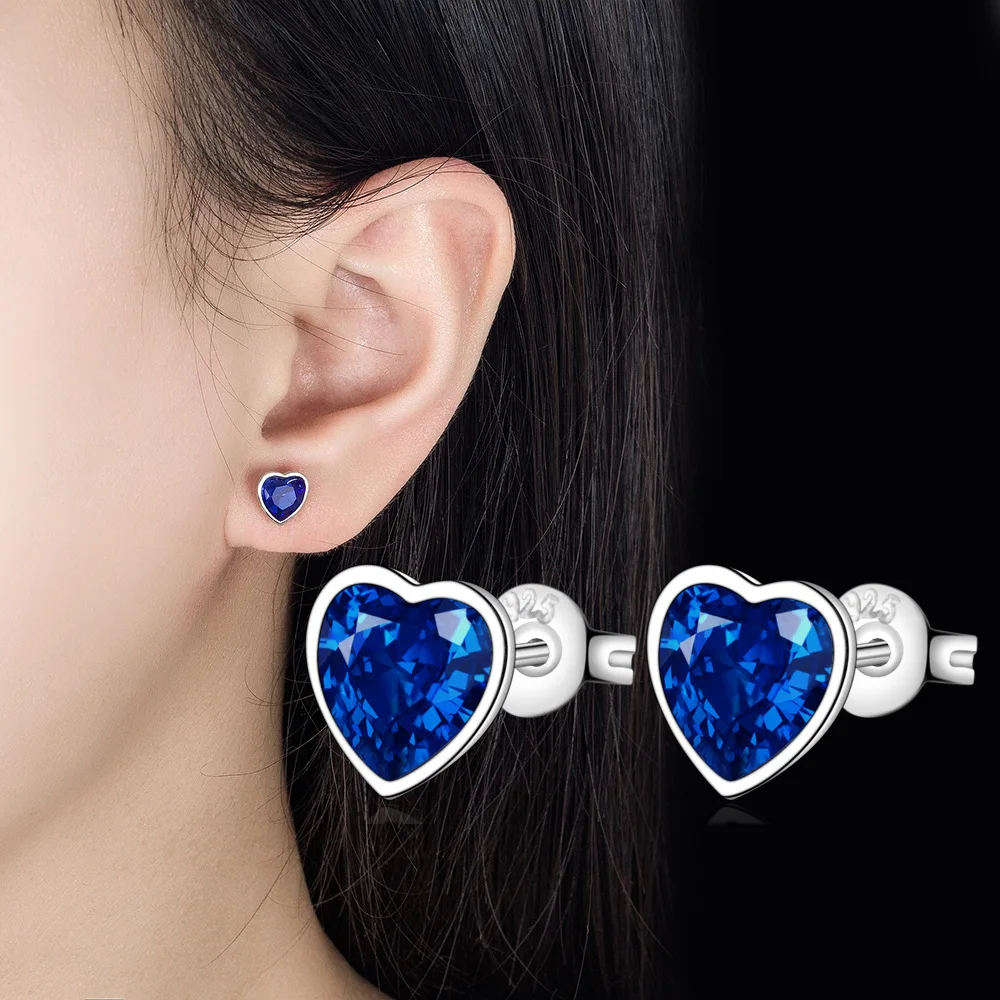 Top Trends: Luxury 925 Sterling Silver Blue Zircon Heart Stud Earrings Earrings For Women High Quality Jewelry Offers With Shoppable Styles