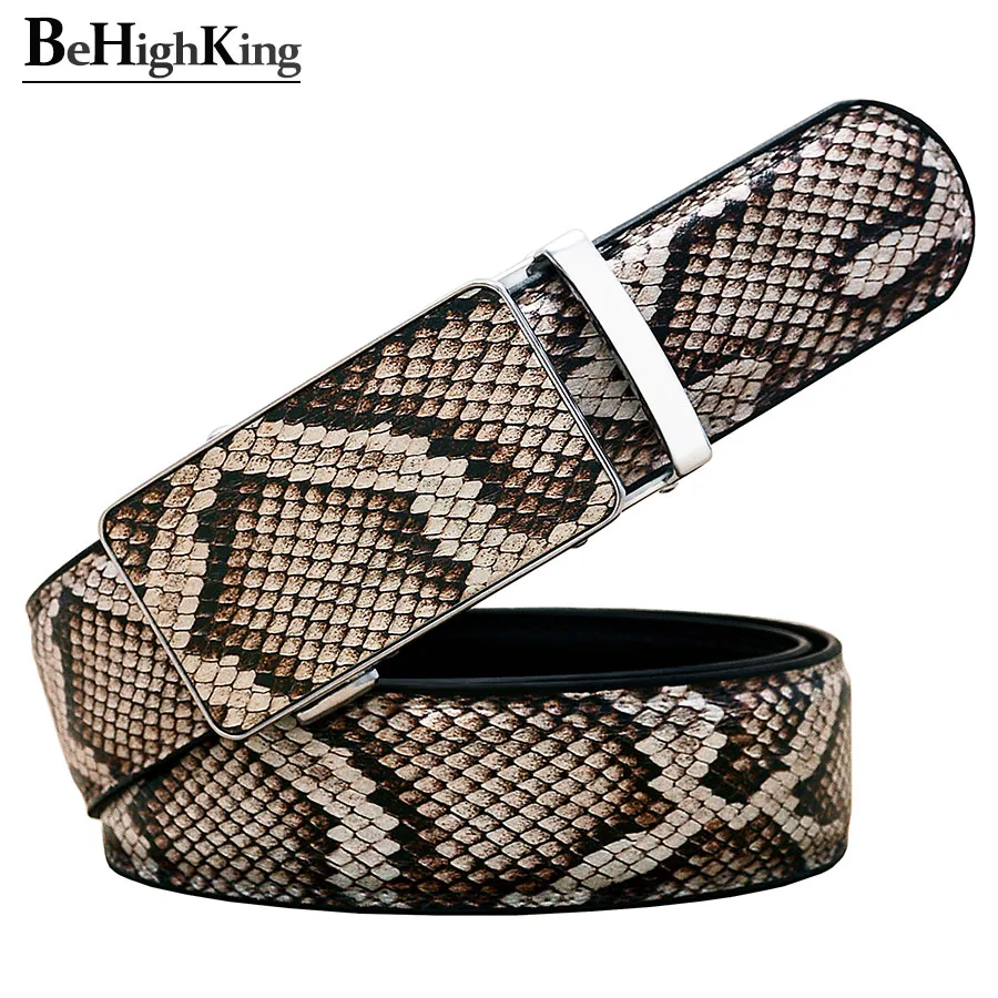 Top Trends: New Fashion Realistic Gray Snake Print Belt For Men Luxury Automatic Buckle Cow Leather Waist Strap Male Width 3.5 Cm For Gift Shoppable Styles