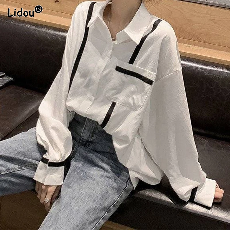 Top Trends: Women&#039;s Clothing Business Casual Office Lady Loose Elegant Fashion Striped Patchwork Casual Button Turn-down Collar Blouses Shoppable Styles