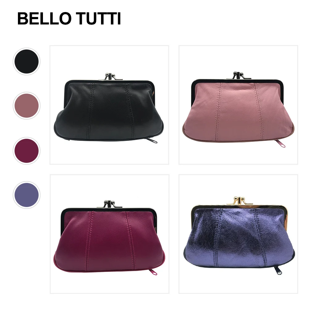 Top Trends: BELLO TUTTI New Style Coin Purse Genuine Leather Card Holder Wallet Metal Frame Change Purse For Girls Original Small Coin Bag Shoppable Styles