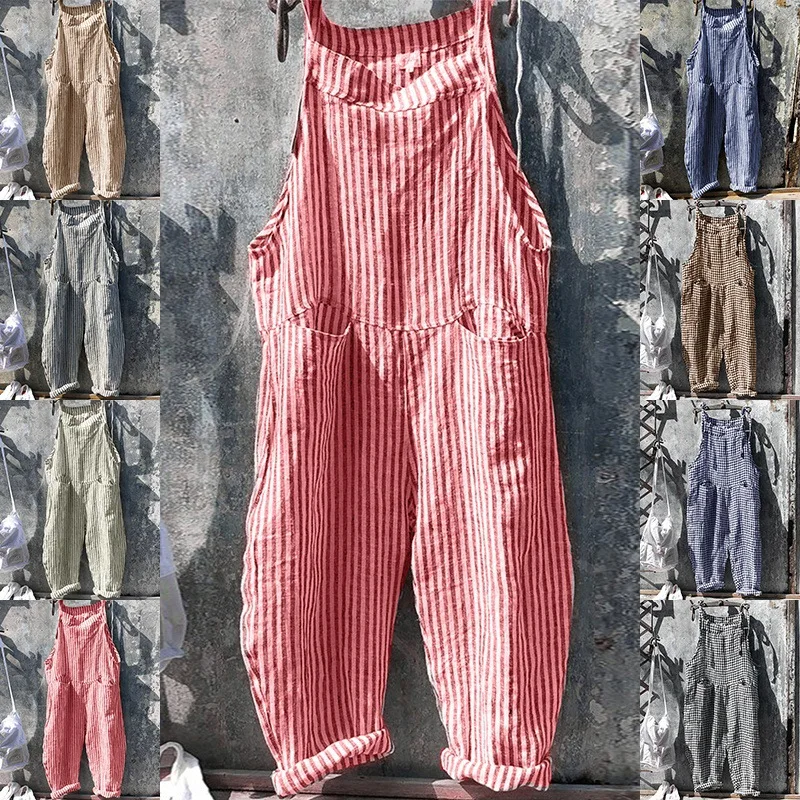 Top Trends: High Quality 2023 Spring Autumn Casual Women&#039;s Fashion Cotton Overalls Bohemian Stripe Casual Overalls Shoppable Styles