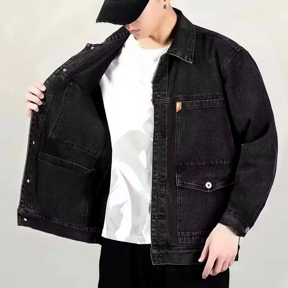 Top Trends: Trendy Men Autumn Jacket Pocket Turn-down Collar Hip Hop Men Autumn Denim Jacket Cardigan Autumn Jacket For Daily Wear Shoppable Styles