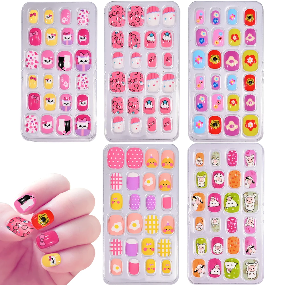 Top Trends: 120Pcs Child Kids False Nails Girls Gift Cartoon Press On Fake Nails Colorful Festival Full Cover Cute Short Nail Tips Kits Shoppable Styles - Image 4