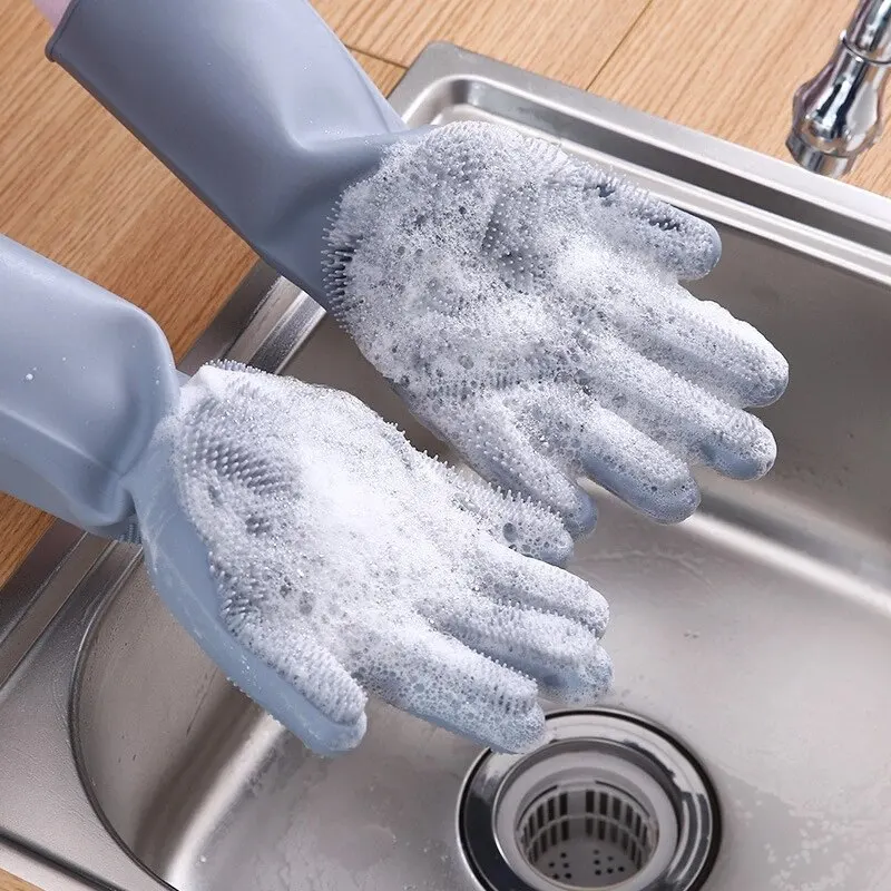 Top Trends: Dishwashing Cleaning Gloves Magic Silicone Rubber Dish Washing Gloves For Household Sponge Scrubber Kitchen Cleaning Tools Shoppable Styles