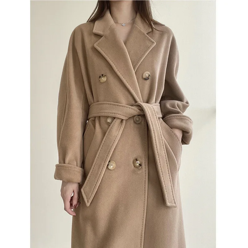 Top Trends: High-end Winter Cashmere Coat Women Camel Color Long Wool Coat Classic Double-breasted Lace-up Coat Gray Red Coat Women 101801 Shoppable Styles