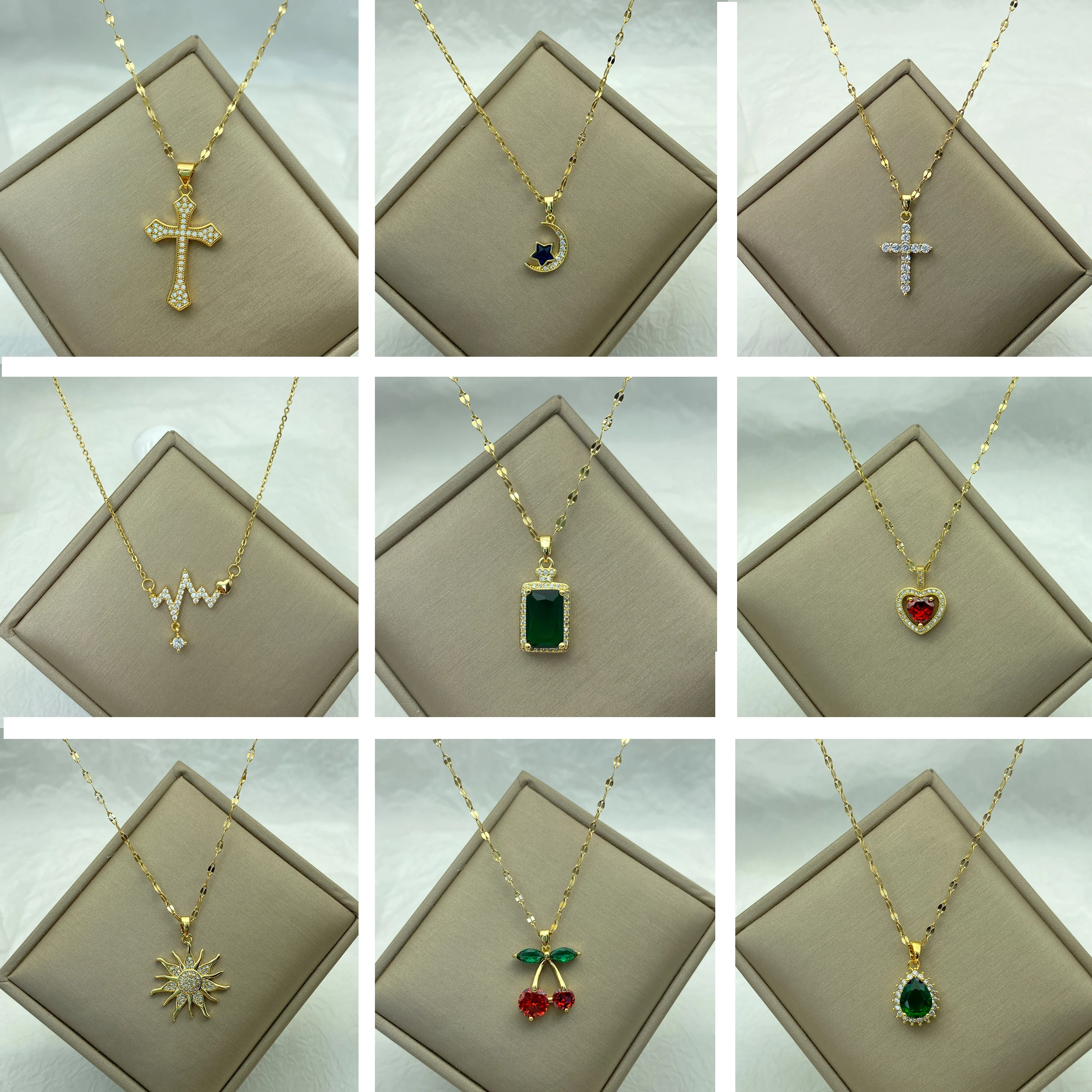 Top Trends: Gold Color Stainless Steel Necklace For Women Style Butterfly Jewlry Green Water Drop Copper Pendant Zircon Pearl Cross Butterly Shoppable Styles