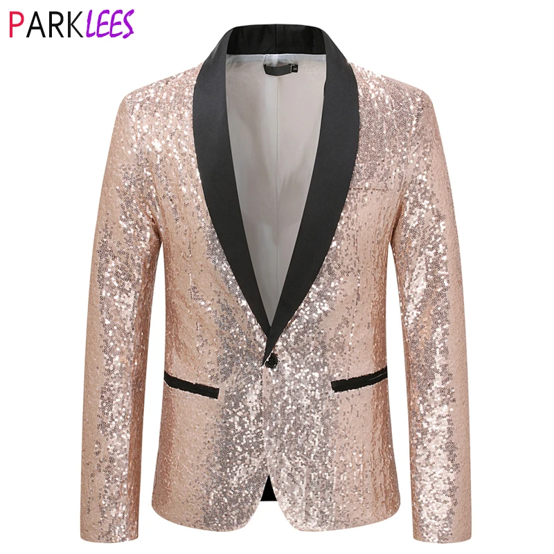 Top Trends: Pink Sequin Glitter Tuxedo Blazer Jacket Men Brand One Button Shawl Collar Shiny Blazers Wedding Party Satge Clothes For Singers Shoppable Styles