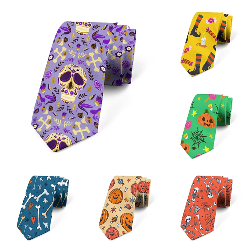 Top Trends: Funny Skull Pumpkin Print 8cm Men's Tie High Quality Holiday Party Spoof Boys Casual Tie Concert Halloween Spooky 8cm Neckties Shoppable Styles