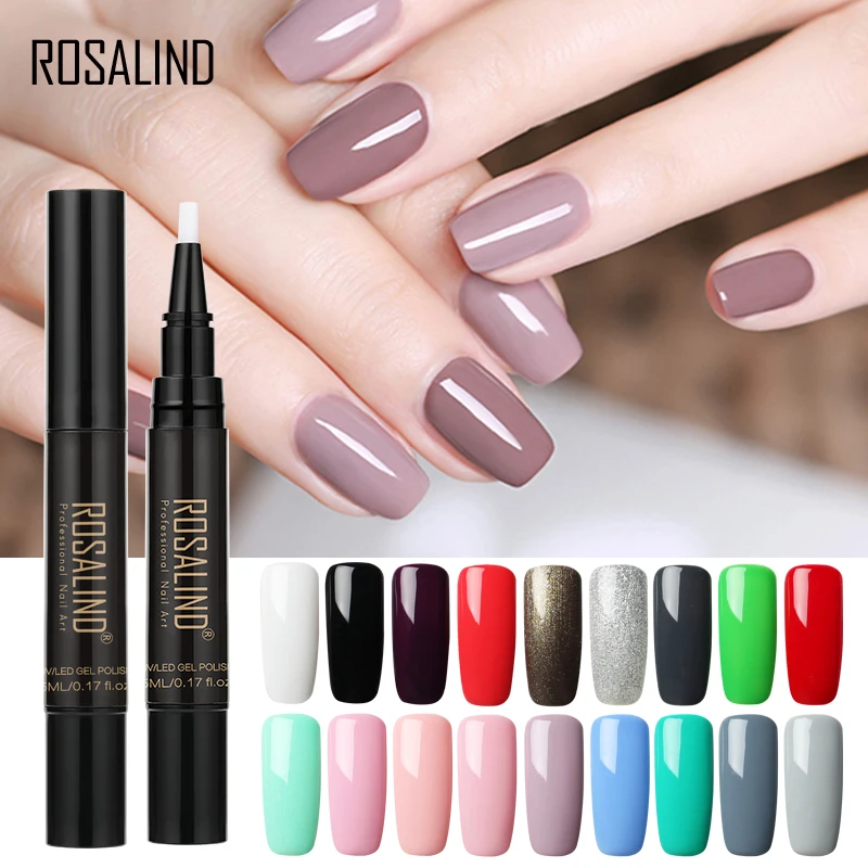 Top Trends: ROSALIND 5ml Pure Colors Gel Nail Polish Pen Nail Pencil Semi-perment UV Varnish Hybrid Top Base Coat Convenient Operation Shoppable Styles