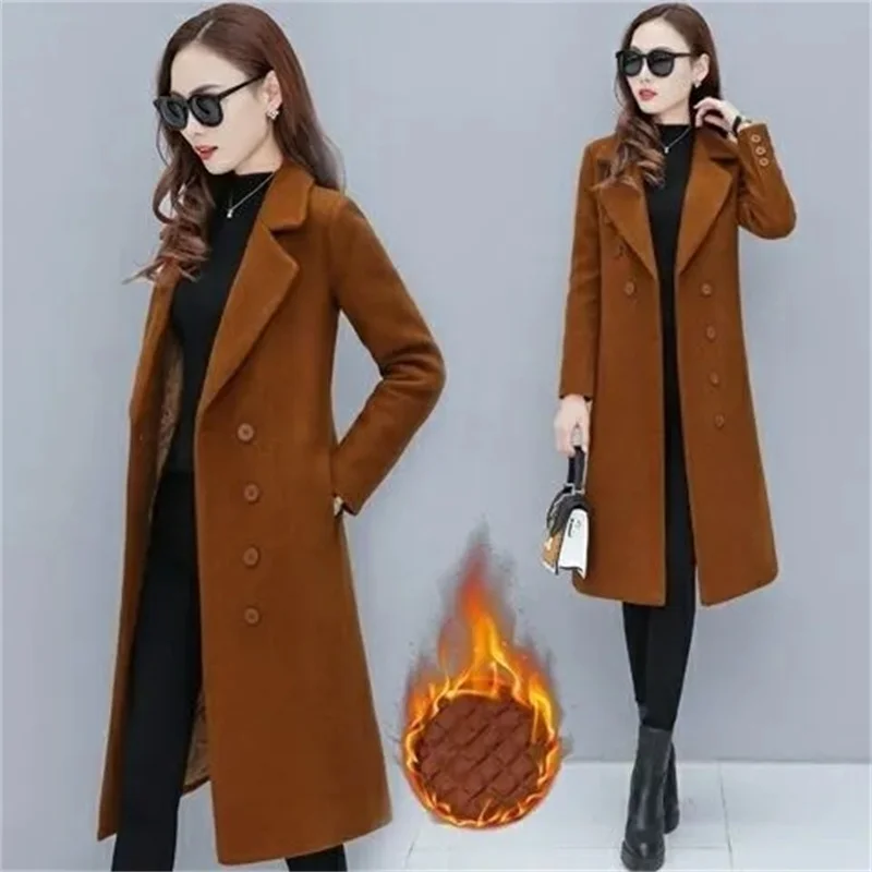 Top Trends: Female Woolen Coat Velvet 2023Women's Double-Breasted Woolen Coat Spring And Autumn Woolen Coat Fashion Suit Collar ThickTrench Shoppable Styles - Image 2