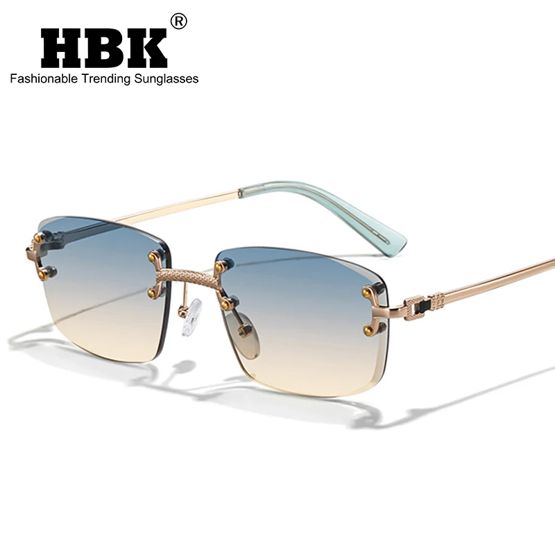 Top Trends: HBK New Luxury Rimless Women's Sunglasses TOP Quality Retro Metal Sun Glasses Ladies Small Square Gradient Shades Men 2022 Shoppable Styles