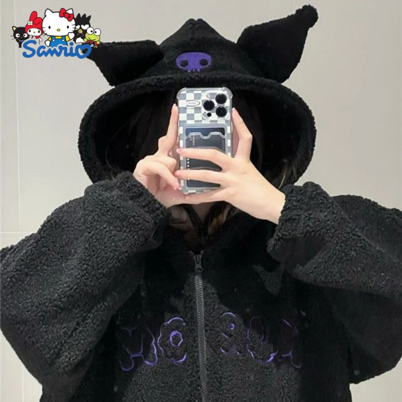 Top Trends: Sanrio Kuromi Hoodies Cartoon Black Embroidery Thin Coat Women Y2k Aesthetic Tops Autumn Female Fashion Loose Sweatshirt Clothes Shoppable Styles