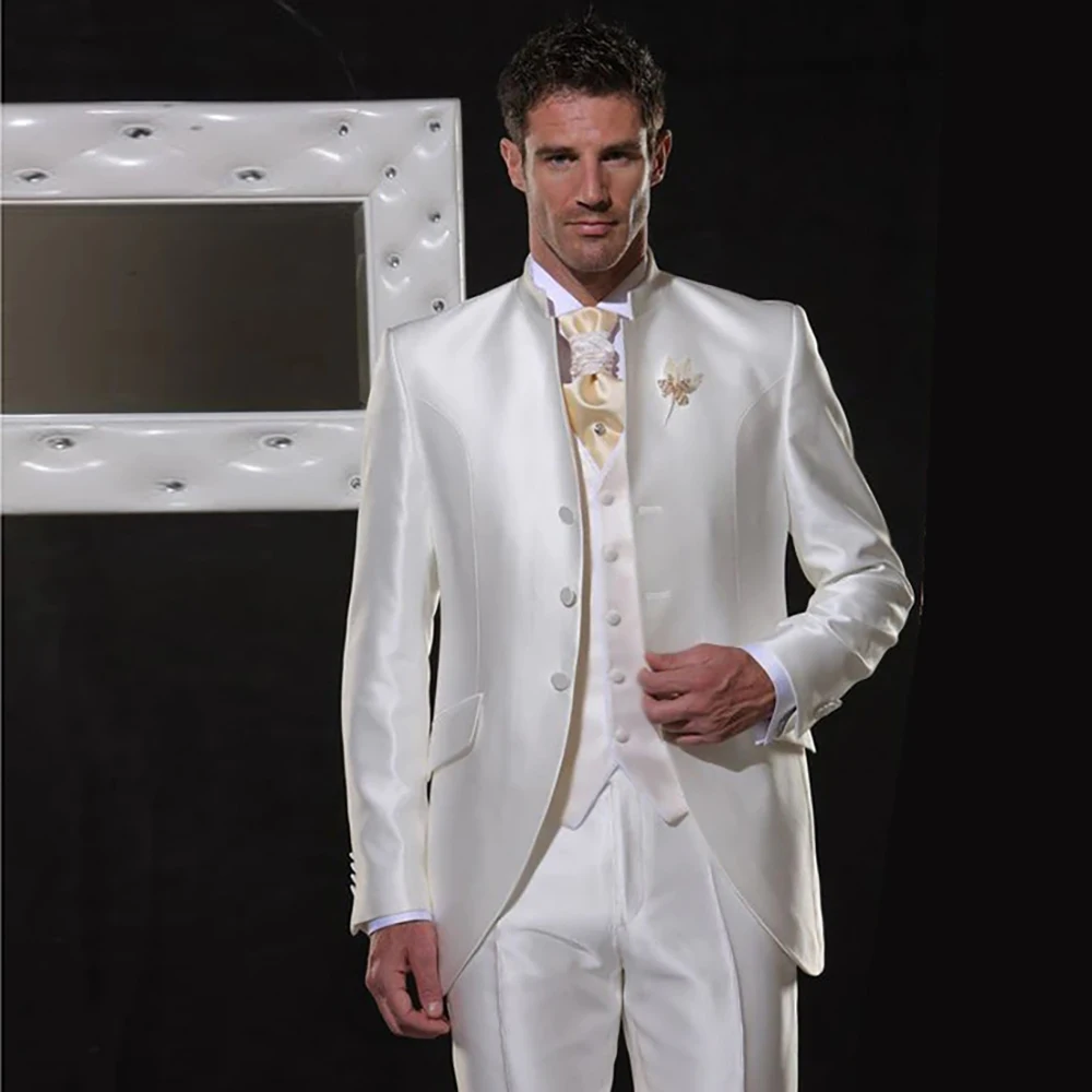 Top Trends: Men's Suits Blazer Tweno Tuxedo Wedding White Satin Single Breasted Three Piece Costume Hpmbre Jacket Pants Vest Slim Fit Custom Shoppable Styles