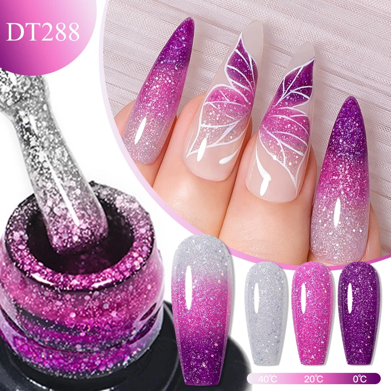 Top Trends: MEET ACROSS 7ml Glitter Sequins Thermal Gel Nail Polish 3 Layers Temperature Color Changing Semi Permanent UV Gel Varnish Nails Shoppable Styles