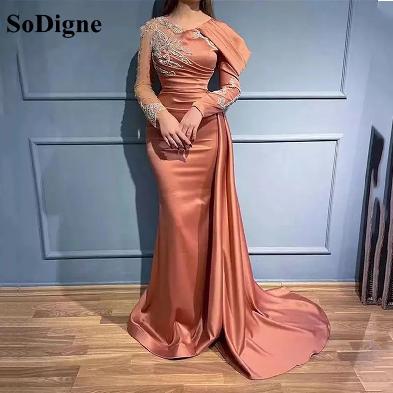 Top Trends: SoDigne Dubai Mermaid Arabic Evening Dress For Women Wedding Long Sleeve Beaded Appliques Elegant Formal Party Gown Shoppable Styles