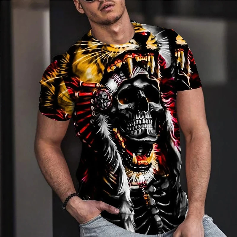 Top Trends: Retro Horror 3D Skull Print Men's T-shirt Summer Classic Casual Top O-Neck Fashion Loose Short Sleeve Oversized T-shirts Men's Shoppable Styles