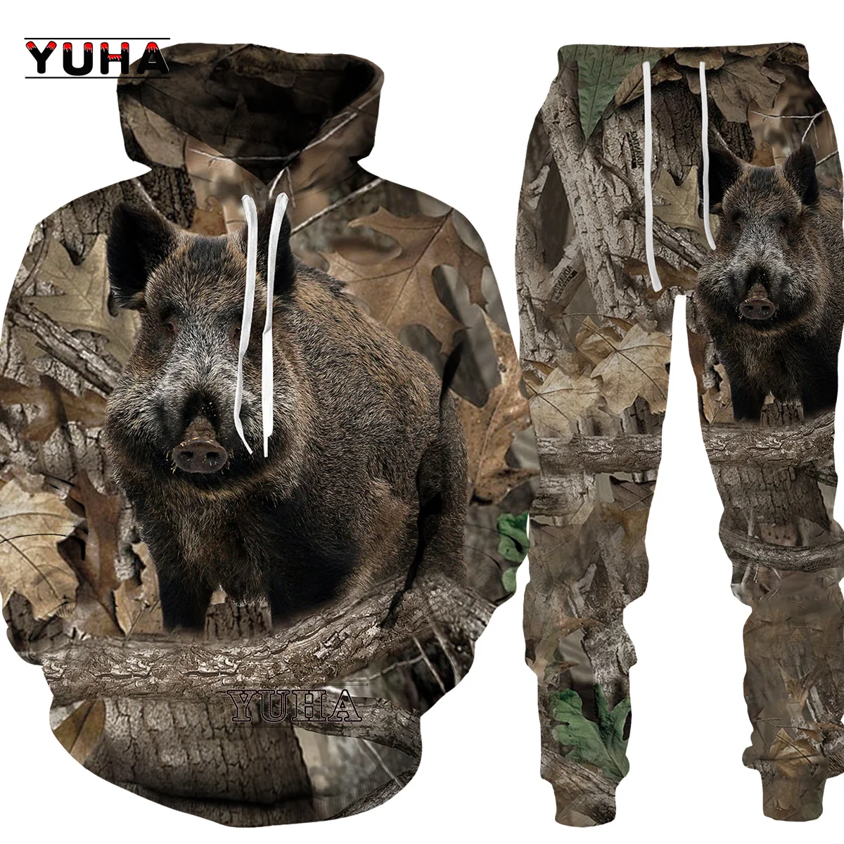 Top Trends: Casual Camouflage Hunting Animal Wild Boar 3D Hoodie Sweatshirt / Men's Tracksuit 2 Piece Set Sportwear Men Clothing Suit Shoppable Styles