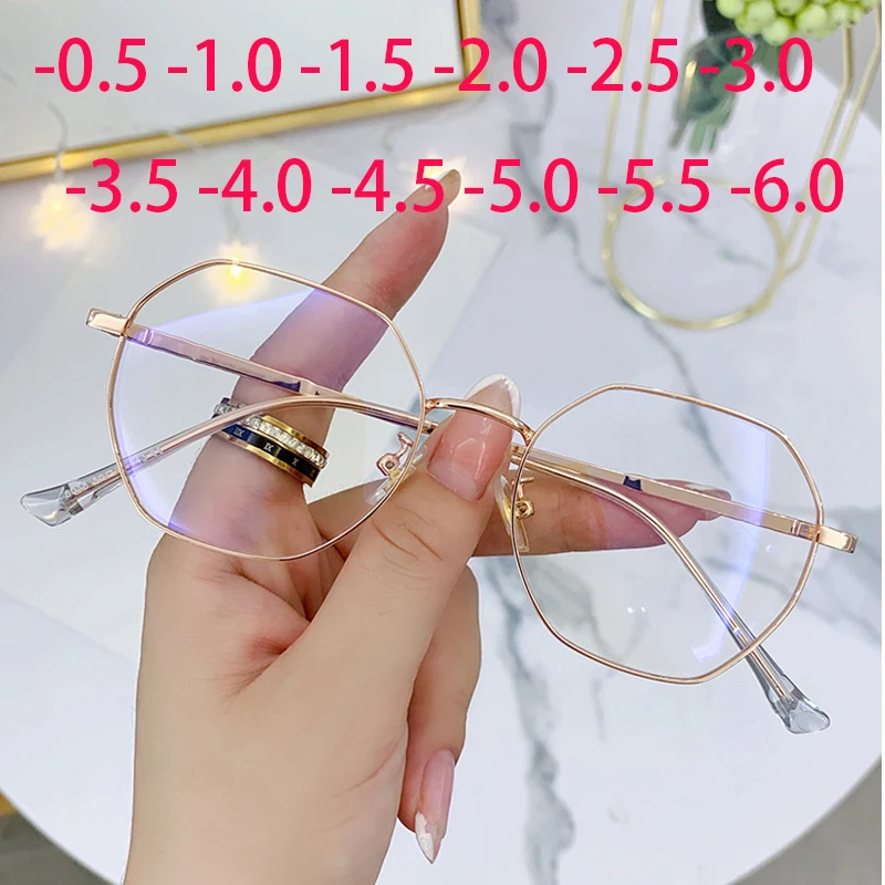 Top Trends: Metal Polygon Finished Myopia Glasses Women Men Diopter -0.5 -1.0 -1.5 -2.0 -2.5 -3.0 -3.5 Ultralight Nearsighted Eyewear Shoppable Styles