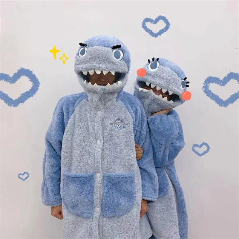 Top Trends: Winter Warm Pajamas Set Hooded Shark Nightgown Women Lounge Wear Cute Animal Fleece Sleepwear Flannel Home Suit Nightwear Shoppable Styles