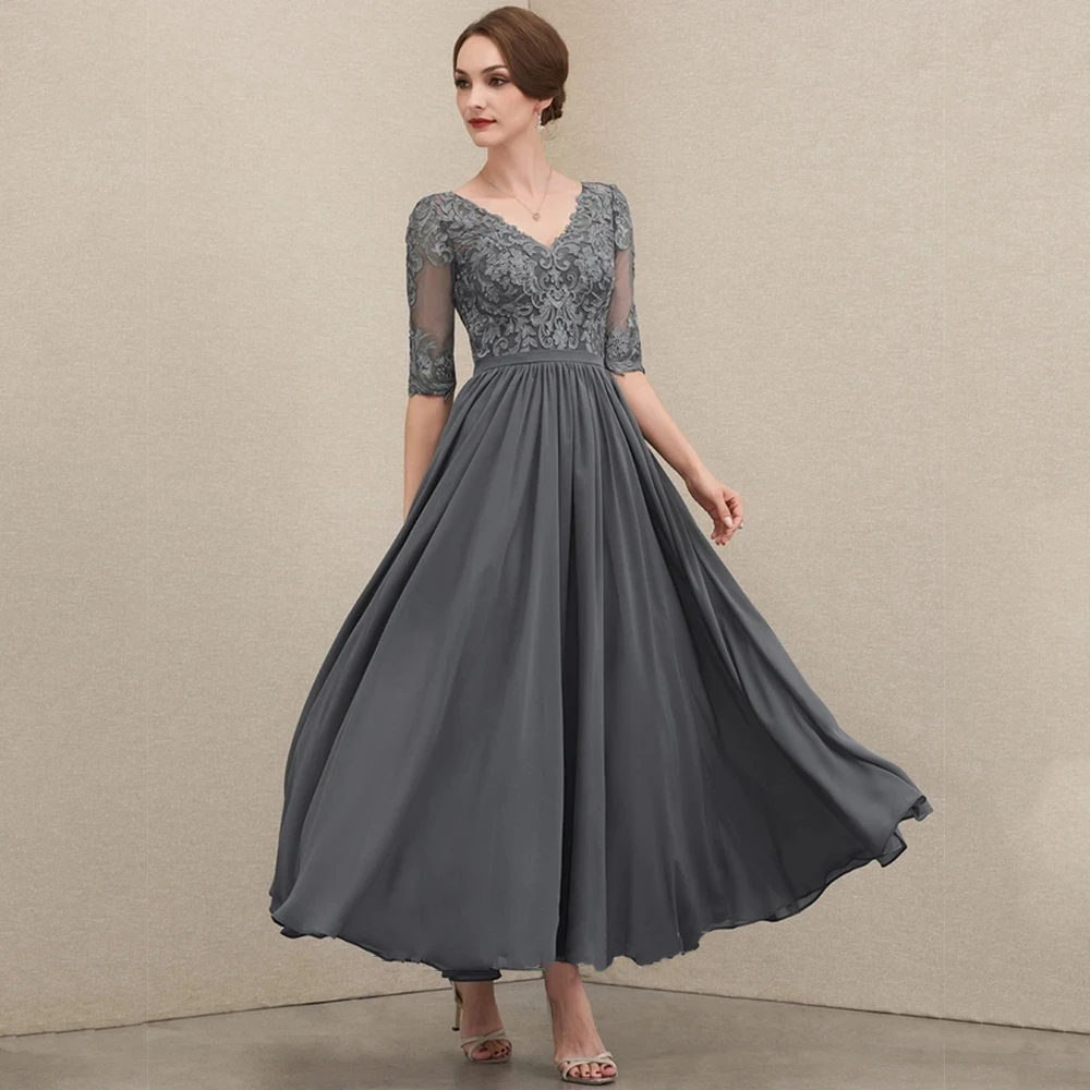 Top Trends: Strapless Chiffon Mother Of Bride Dresses With Lace Half Sleeve Wedding Party Dresses 2023 Summer Ankle Length Vestidos De Noche Shoppable Styles