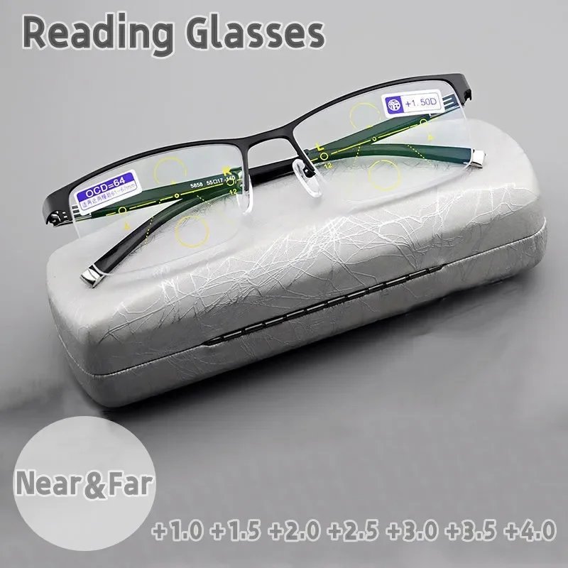 Top Trends: Fashion Business Style Bifocal Reading Glasses Men Progressive Vision Adjustment Eyeglasses Converted Light Multifocal + 1.0~+ 4.0 Shoppable Styles