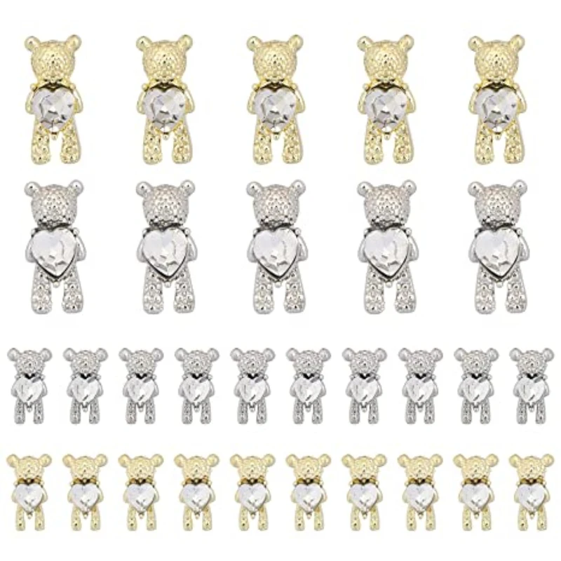 Top Trends: 10pcs 3D Cute Alloy Love Bear Shiny Rhinestone Nail Charms With Heart Crystal Zircon Luxury Creative Nail Art Diamond Jewelry Shoppable Styles