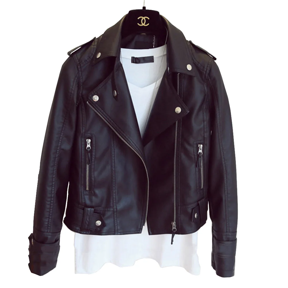 Top Trends: New Female 2022 New Design Spring Autumn PU Leather Jacket Faux Soft Leather Coat Slim Black Rivet Zipper Motorcycle Jackets Shoppable Styles