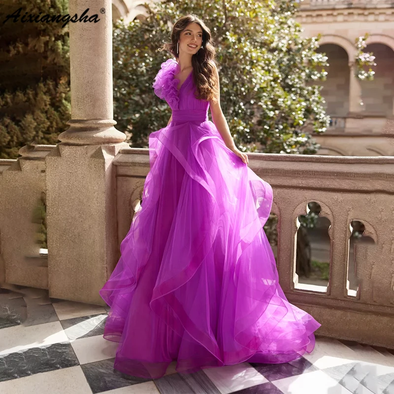 Top Trends: Aixiangsha Evening Dress Long Made Of Tulle Design With Prom Dress A V-neckline Flounces On The Skirt And Neckline Shoppable Styles