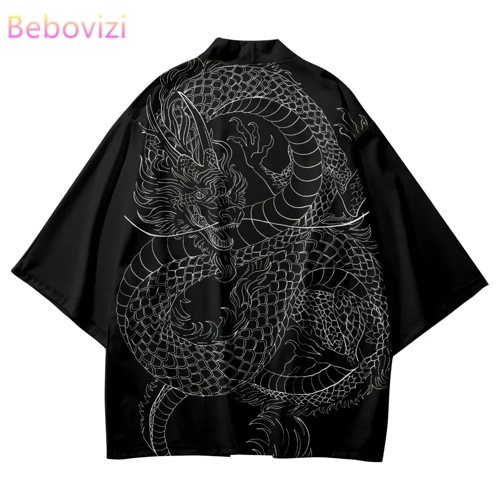 Top Trends: New Arrival Japanese Style Dragon Print Traditional Kimono Men Yukata Cardigan Shirts Cosplay Haori Oversized Streetwear Tops Shoppable Styles