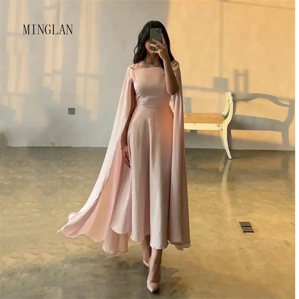 Top Trends: MINGLAN Fashion Pink High Neck Full Sleeve A Line Pleat Prom Dress Tea Length Sweep Train Long Elegant Formal Evening Gown New Shoppable Styles