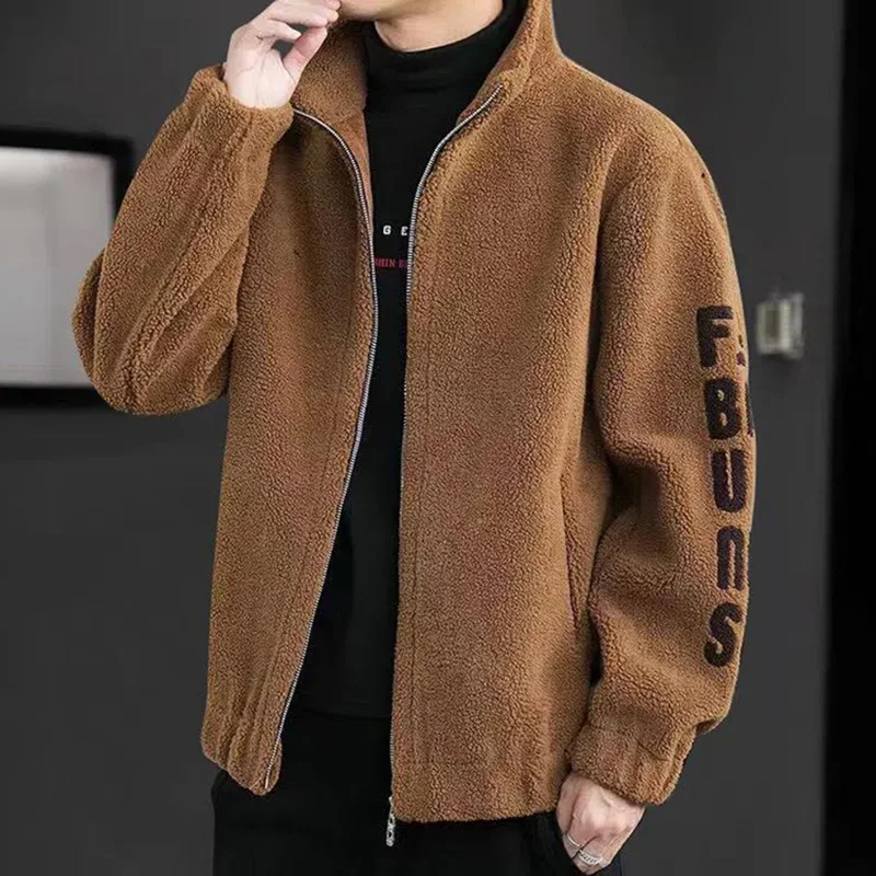 Top Trends: Fashion Stand Collar Spliced Zipper Loose Letter Coats Men Clothing 2023 Autumn New Oversized Casual Tops All-match Warm Jackets Shoppable Styles