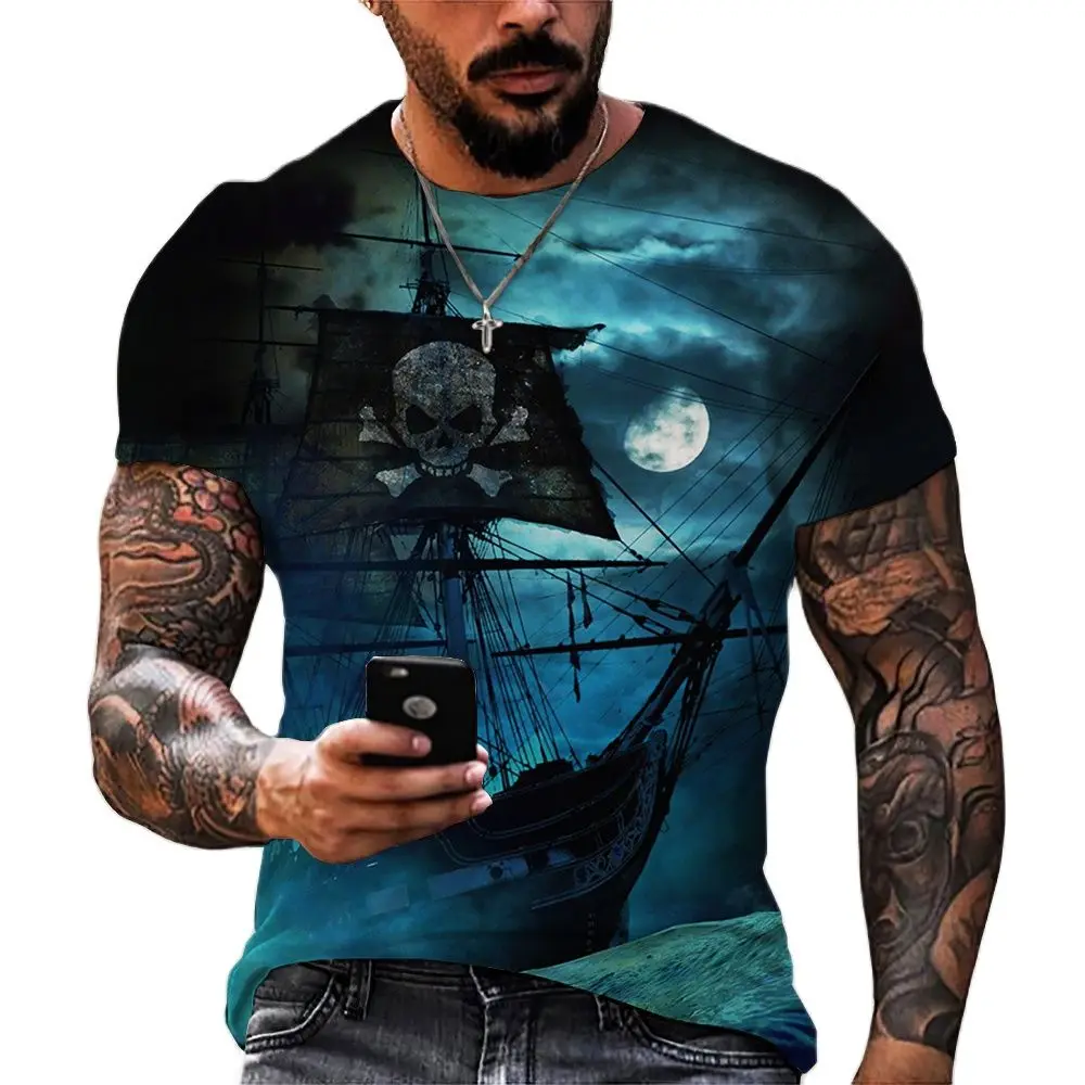 Top Trends: Vintage Men's T-shirts 3D Ship Print Short Sleeve Pirate Ship T Shirt For Men Clothing Oversized Tee Shirt Men Camiseta Hombre Shoppable Styles